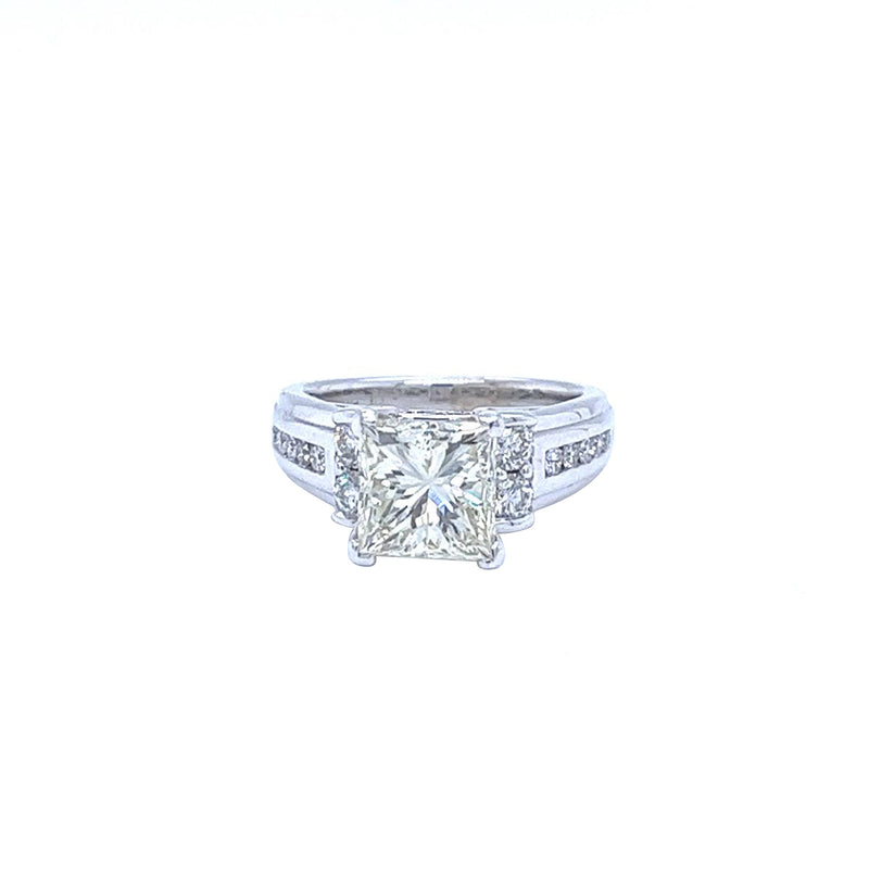 2.65ct Natural Princess Cut Diamond Engagement Ring In 4 Prong 14K White Gold