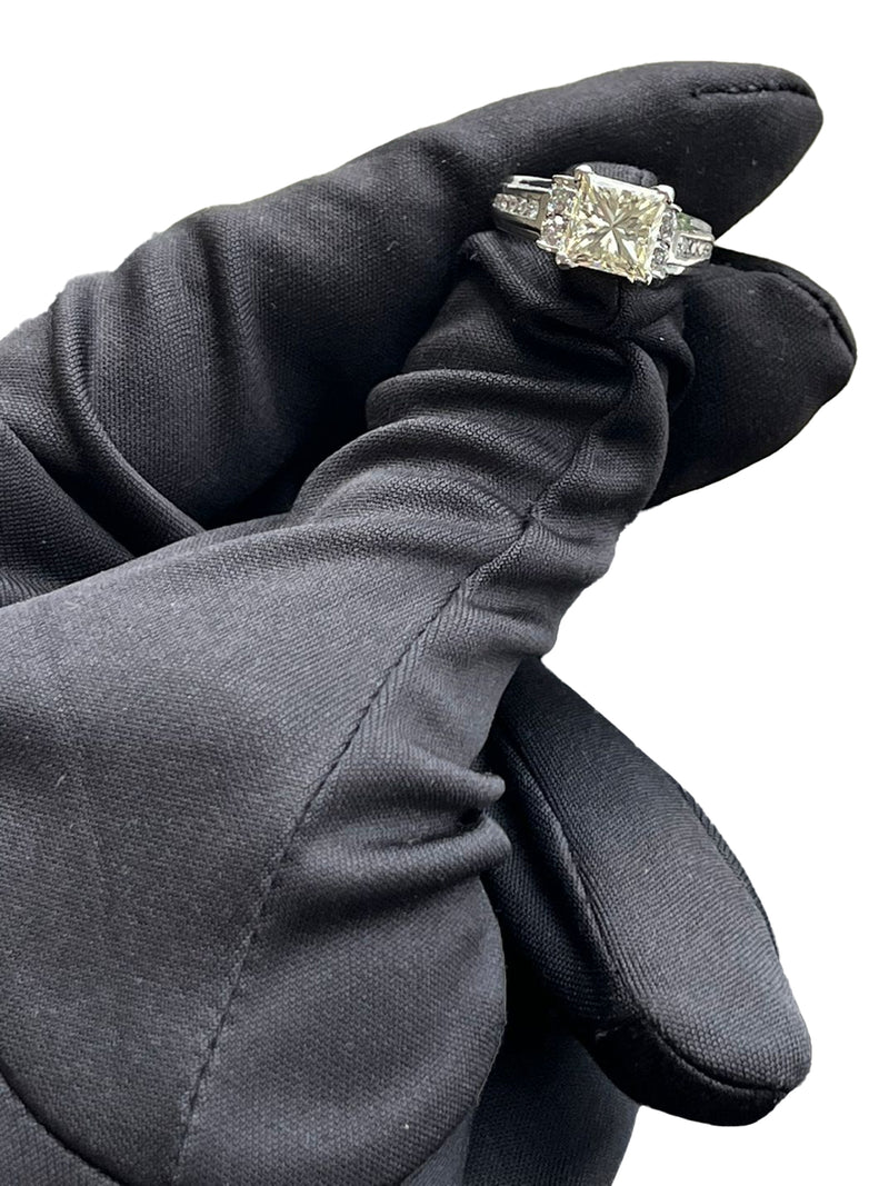 2.65ct Natural Princess Cut Diamond Engagement Ring In 4 Prong 14K White Gold