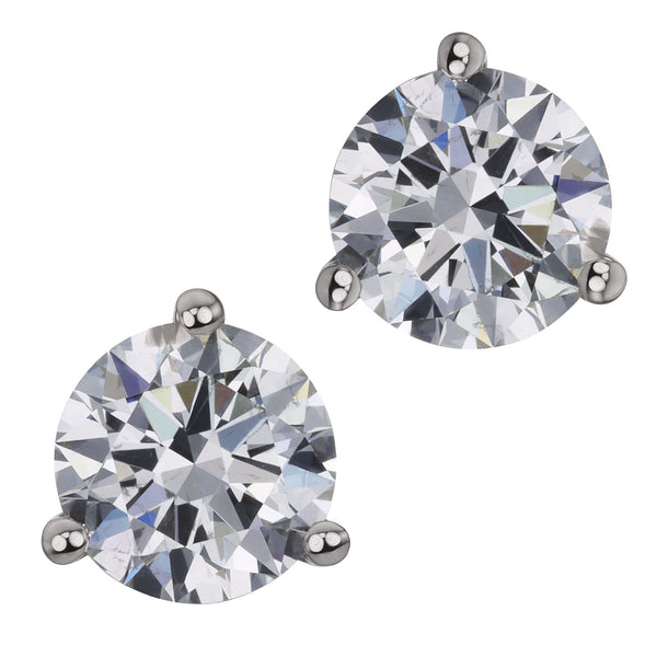 3.01ct GIA Natural Round Diamond Stud Earrings 3-Prong Martini Setting 14K Gold