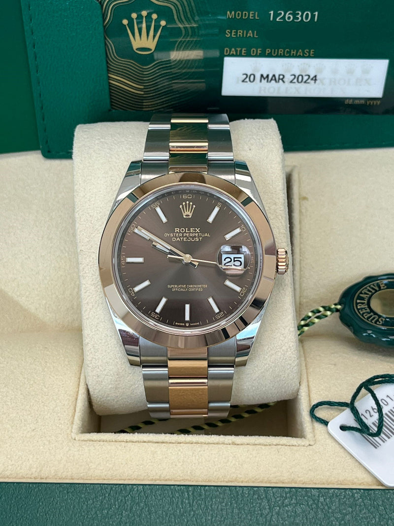Rolex Datejust 41mm Chocolate Dial Oyster Two-Tone Steel Rose Gold Watch 126331