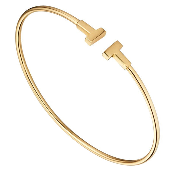 Tiffany & Co T Narrow Wire Bracelet Bangle in 18k Gold Medium Size
