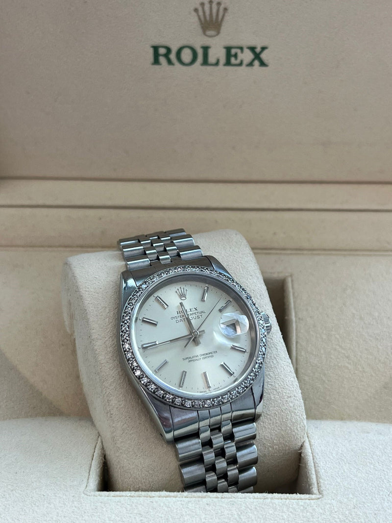 Rolex Datejust 36 Stainless Steel Silver Dial Diamond Bezel Jubliee Watch 16220