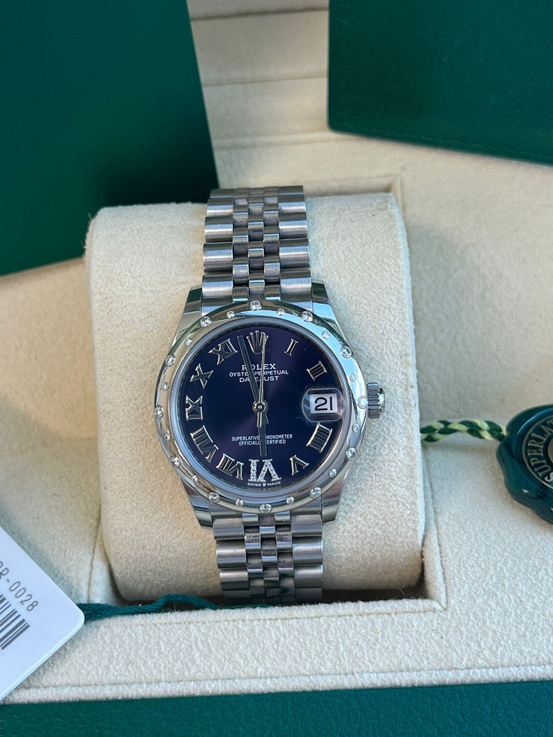 Rolex Datejust 31mm Gold/Steel Blue Roman VI Diamond Dial Bezel Watch 278344RBR