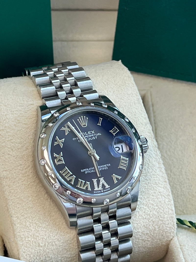Rolex Datejust 31mm Gold/Steel Blue Roman VI Diamond Dial Bezel Watch 278344RBR
