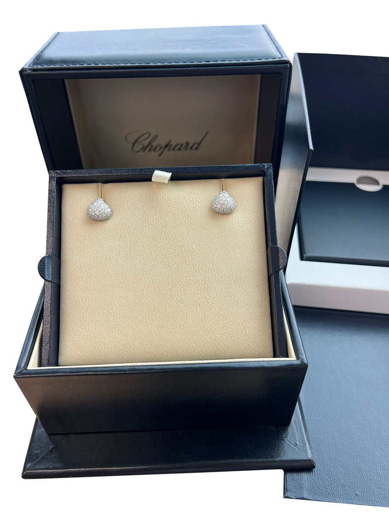 Chopard 2ct Heart Dome Diamond Stud Earrings F Color VS1 Clarity 18k White Gold