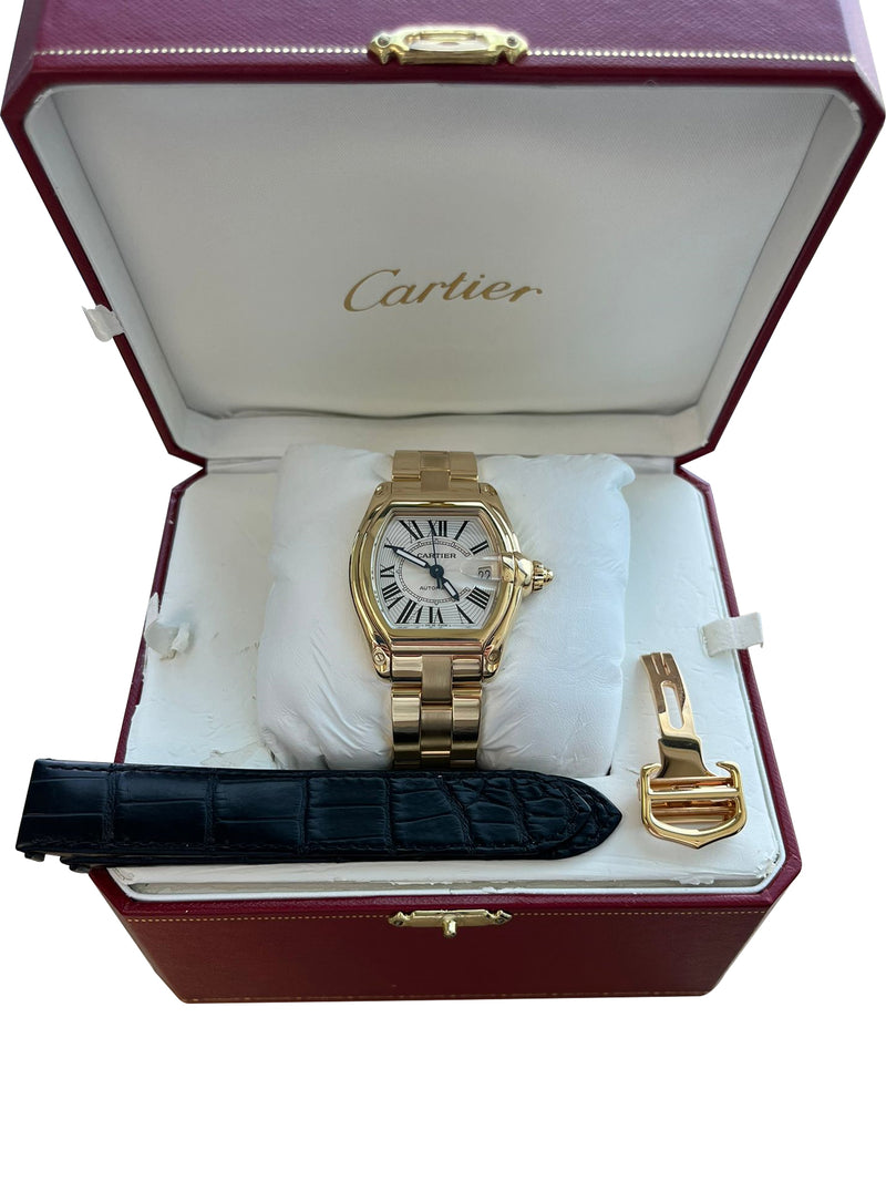 Cartier Roadster White Roman Dial 18K Yellow Gold Automatic Watch W62005V1