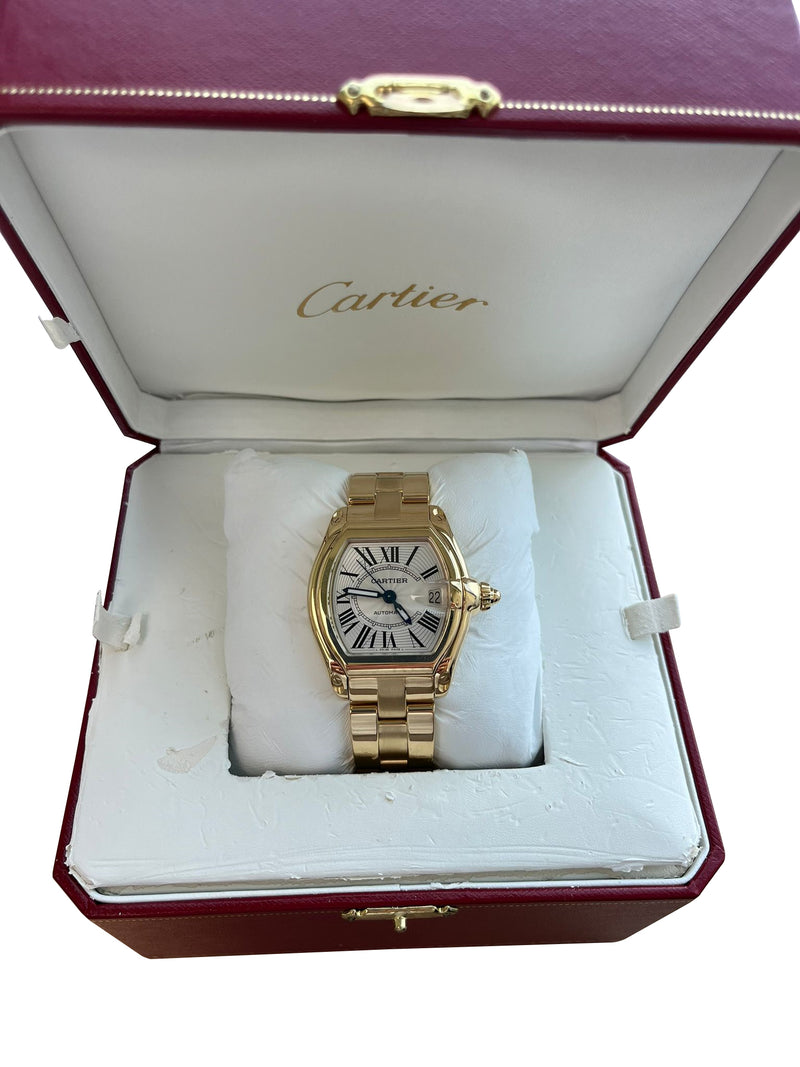 Cartier Roadster White Roman Dial 18K Yellow Gold Automatic Watch W62005V1