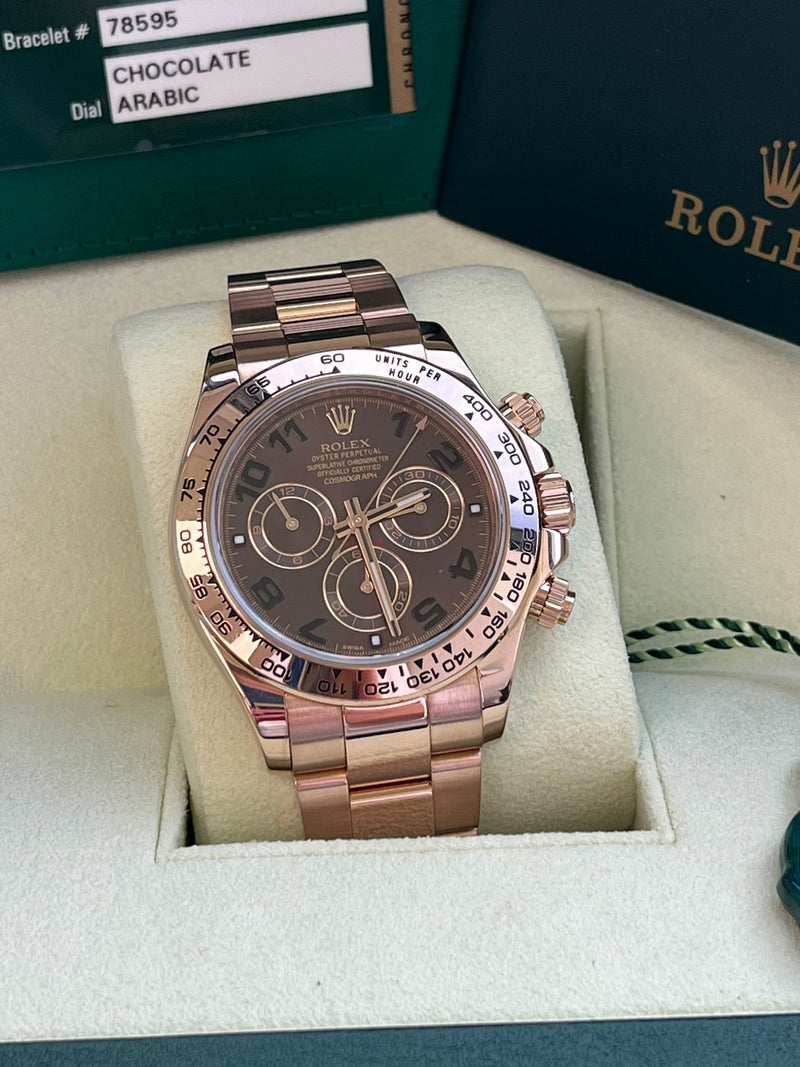 Rolex Cosmograph Daytona 40mm Everose Gold Chocolate Arabic Dial Watch 116505