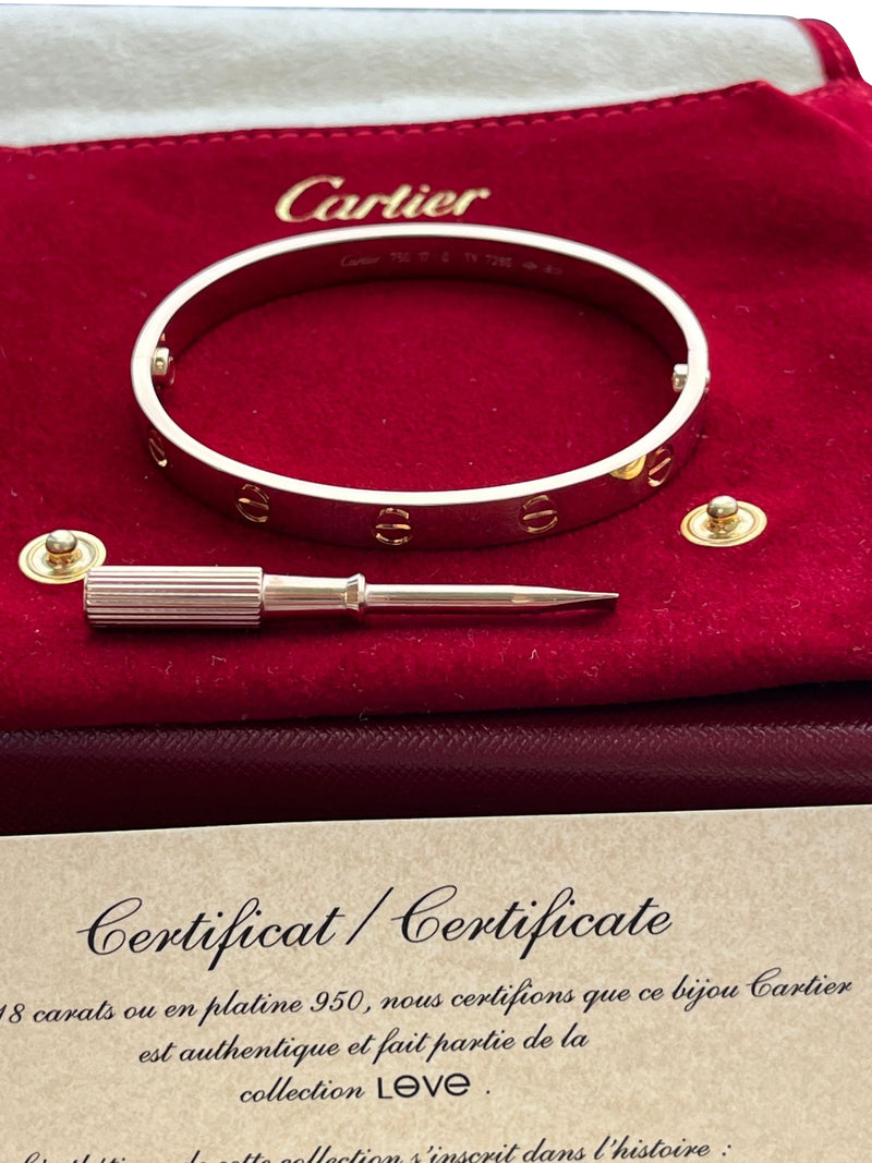 Cartier Love Bracelet 18K Rose Gold Bangle Size 17 with Screwdriver