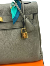 Hermes Kelly 32 Retourne Sauge Khaki Clemence Leather Twist Lock Gold Hardware