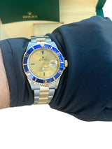 Rolex Submariner Date Champagne Serti Diamond Sapphire Dial Two-Tone Watch 16613