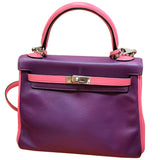 Hermes Kelly 25 Bubblegum / Purple Two Tone Swift leather Palladium Hardware