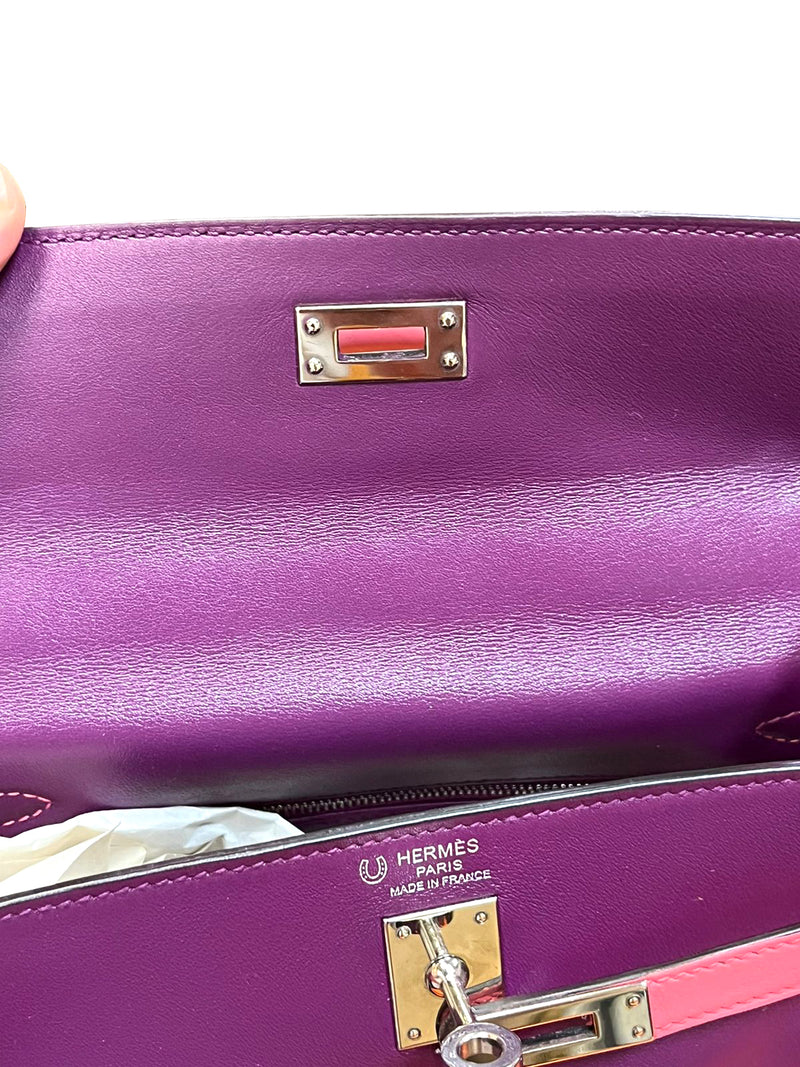 Hermes Kelly 25 Bubblegum / Purple Two Tone Swift leather Palladium Hardware