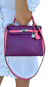 Hermes Kelly 25 Bubblegum / Purple Two Tone Swift leather Palladium Hardware