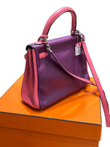 Hermes Kelly 25 Bubblegum / Purple Two Tone Swift leather Palladium Hardware