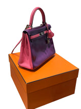 Hermes Kelly 25 Bubblegum / Purple Two Tone Swift leather Palladium Hardware