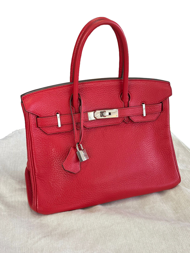 Hermes Birkin 30cm Red Togo Leather Tote Handbag