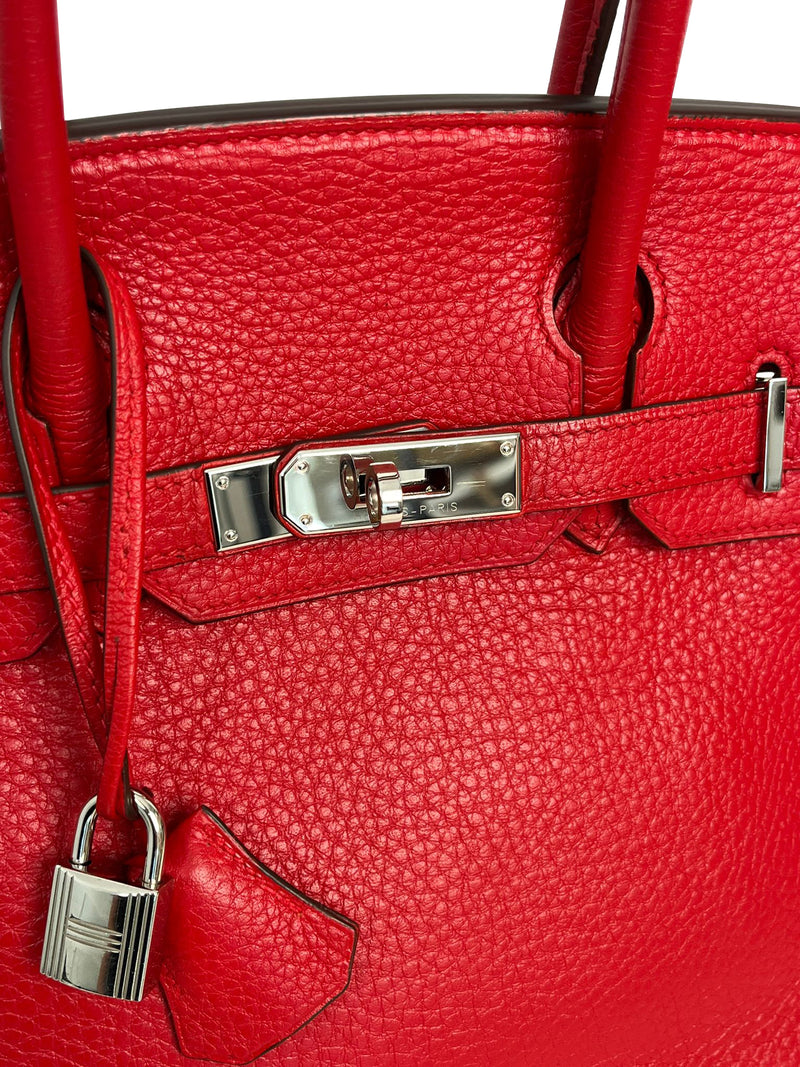 Hermes Birkin 30cm Red Togo Leather Tote Handbag