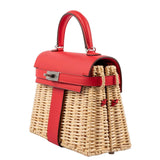 Hermes Mini Picnic Kelly 20 Rouge de Coeur Swift Osier Wicker Palladium Hardware