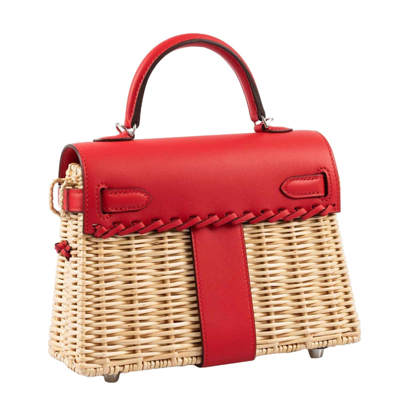 Hermes Mini Picnic Kelly 20 Rouge de Coeur Swift Osier Wicker Palladium Hardware