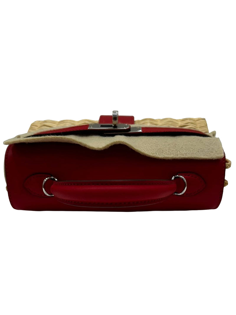 Hermes Mini Picnic Kelly 20 Rouge de Coeur Swift Osier Wicker Palladium Hardware