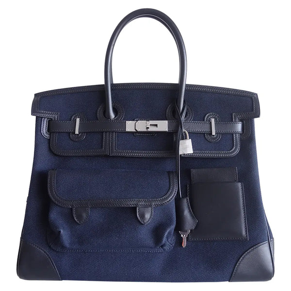 Hermes Birkin Cargo 35cm Blue Cloth Swift Leather in Palladium Hardware