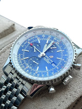 Breitling Navitimer World 46mm Chronograph Blue Dial Steel Band Men Watch A24322