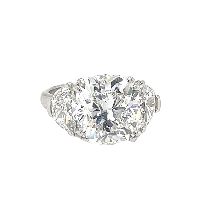 GIA 9.69ct Natural Cushion Cut Diamond Ring Platinum with Half Moon Side Diamond