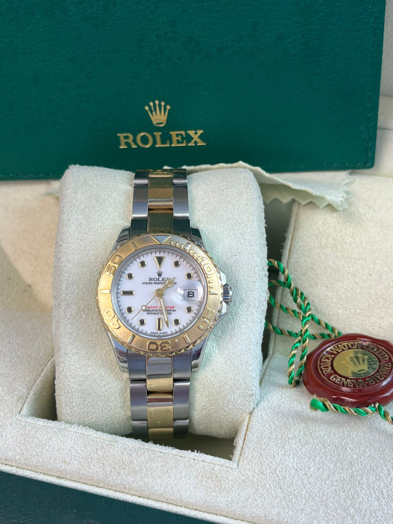 Rolex Yacht-Master 29mm Yellow Gold & Steel White Index Dial Women Watch 169623