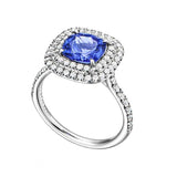 Tiffany & Co Soleste Cushion Cut Tanzanite Double Halo Round Diamond Ring