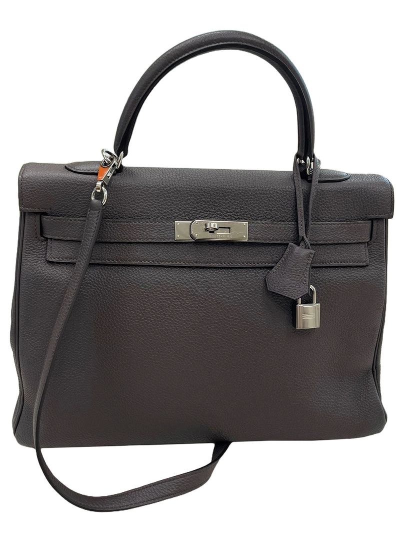 Hermes Kelly 35 Togo Leather Etain Retourne Palladium Hardware Bag