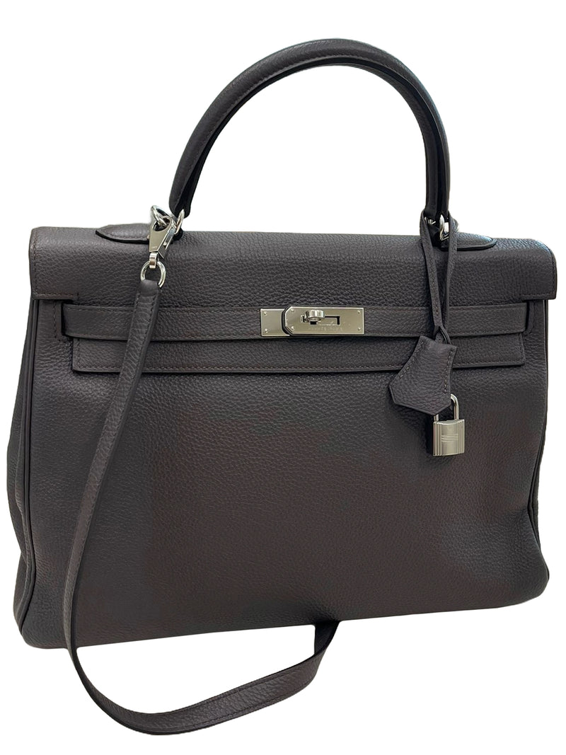 Hermes Kelly 35 Togo Leather Etain Retourne Palladium Hardware Bag