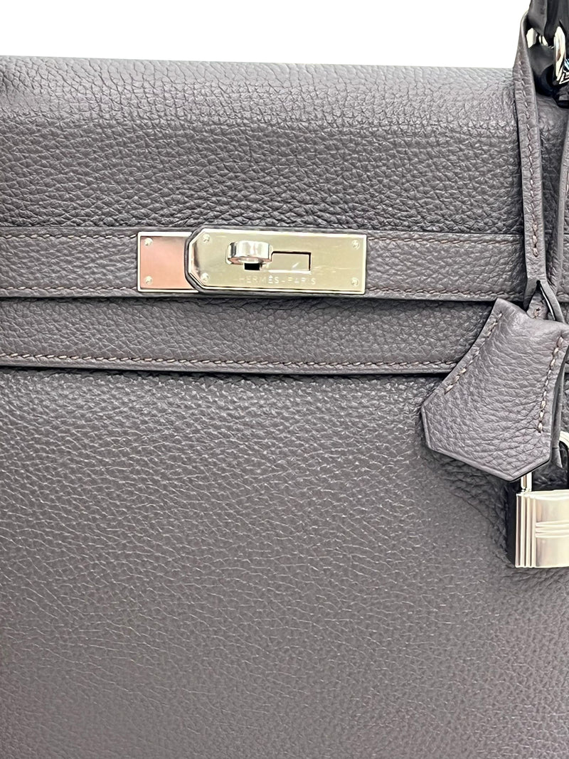 Hermes Kelly 35 Togo Leather Etain Retourne Palladium Hardware Bag