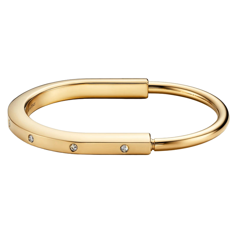 Tiffany & Co Lock Bangle in 18k Yellow Gold with Diamond Accents Small Bracelet