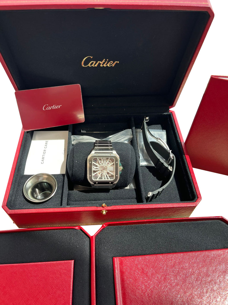 Cartier Santos De Cartier Skeleton Mechanical Black Steel Case Watch WHSA0033