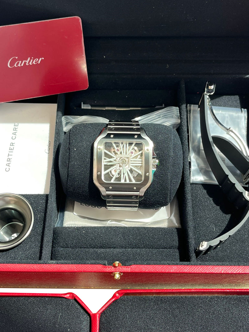 Cartier Santos De Cartier Skeleton Mechanical Black Steel Case Watch WHSA0033