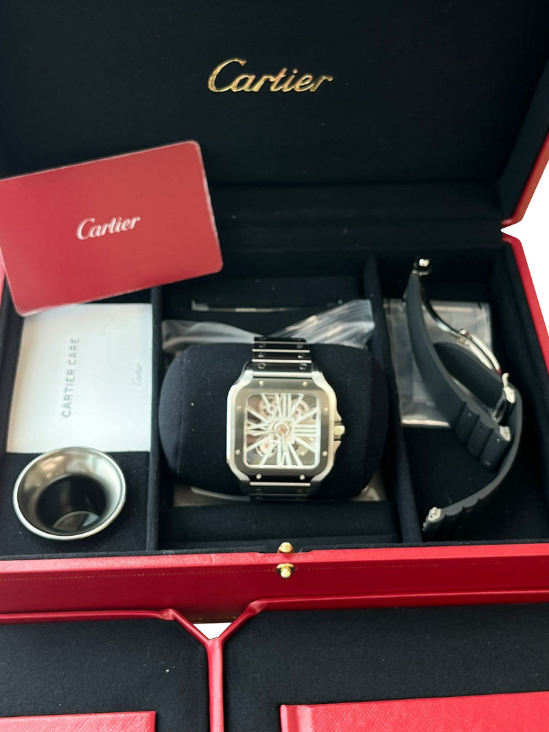 Cartier Santos De Cartier Skeleton Mechanical Black Steel Case Watch WHSA0033