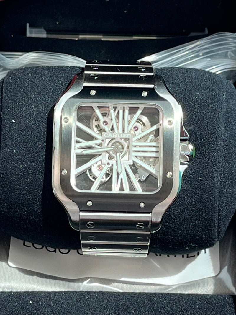 Cartier Santos De Cartier Skeleton Mechanical Black Steel Case Watch WHSA0033