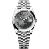 Rolex Datejust 41mm Wimbledon Gray Green Roman Dial Smooth Bezel Watch 126300