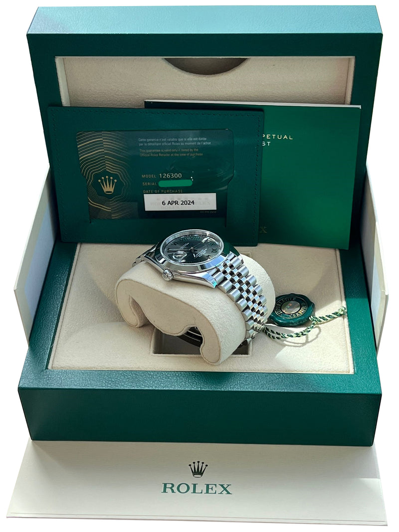 Rolex Datejust 41mm Wimbledon Gray Green Roman Dial Smooth Bezel Watch 126300