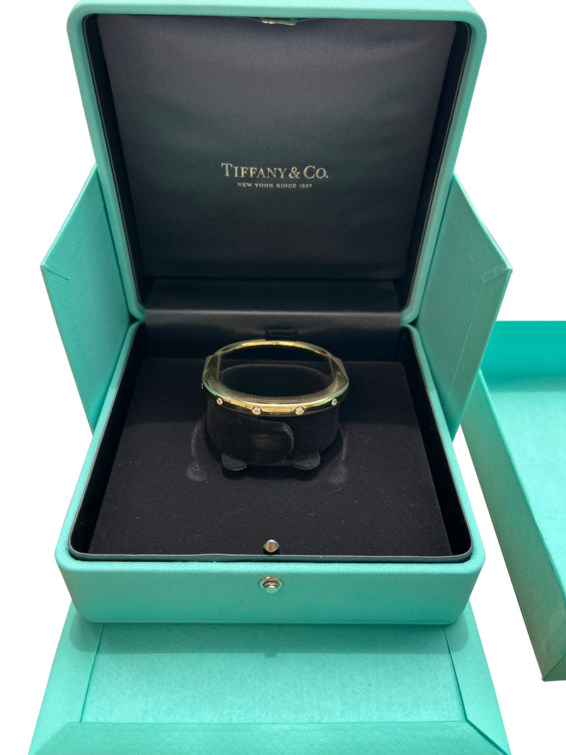 Tiffany & Co Lock Bangle in 18k Yellow Gold with Diamond Accents Small Bracelet