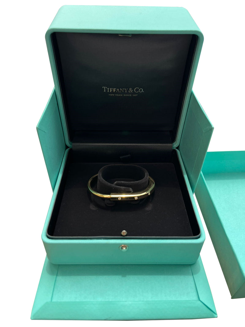 Tiffany & Co Lock Bangle in 18k Yellow Gold with Diamond Accents Small Bracelet