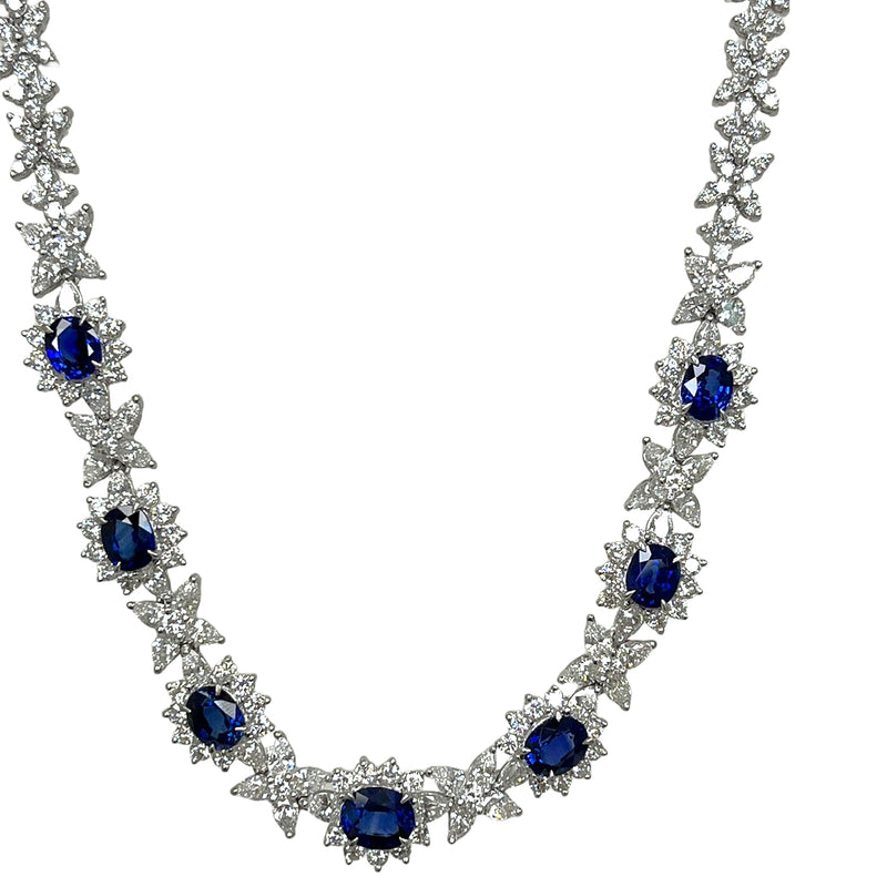 Cellini Jewelers Oval-Shaped Sapphire and Pear-Shaped Diamond Cluster Necklace