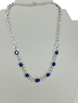 Cellini Jewelers Oval-Shaped Sapphire and Pear-Shaped Diamond Cluster Necklace