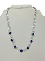 Cellini Jewelers Oval-Shaped Sapphire and Pear-Shaped Diamond Cluster Necklace