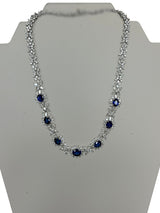 Cellini Jewelers Oval-Shaped Sapphire and Pear-Shaped Diamond Cluster Necklace