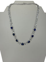 Cellini Jewelers Oval-Shaped Sapphire and Pear-Shaped Diamond Cluster Necklace