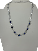 Cellini Jewelers Oval-Shaped Sapphire and Pear-Shaped Diamond Cluster Necklace