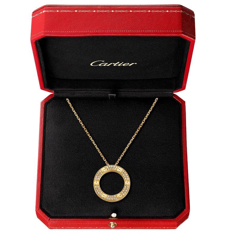 Cartier 18K Yellow Gold 0.34ct Brilliant Cut Diamond Paved Love Pendan Cashing Diamonds