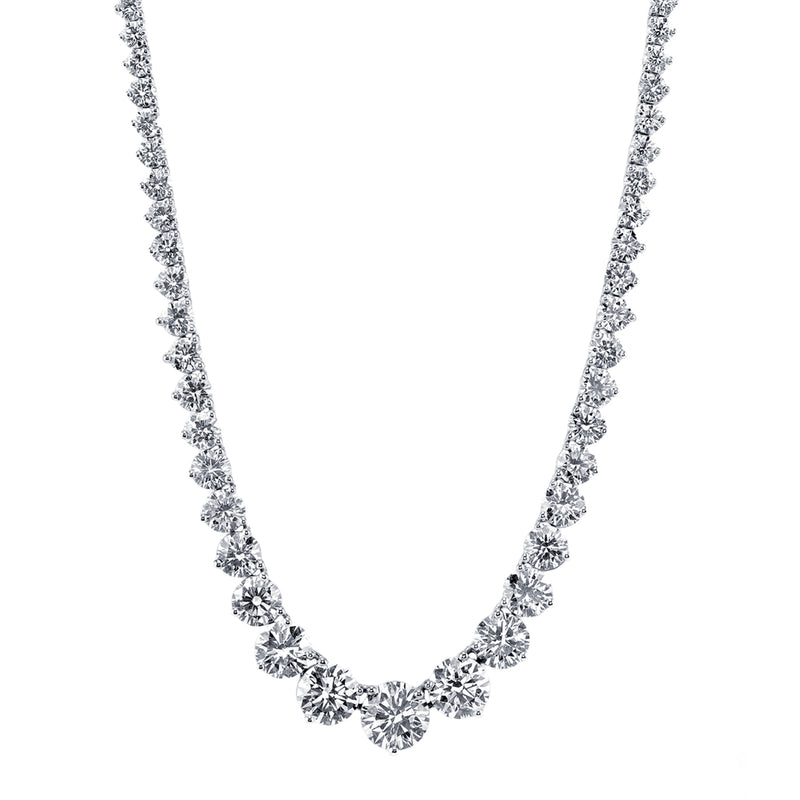 14K White Gold 20.85 CTW Riviera Three Prong Graduating Diamond Tennis Necklace